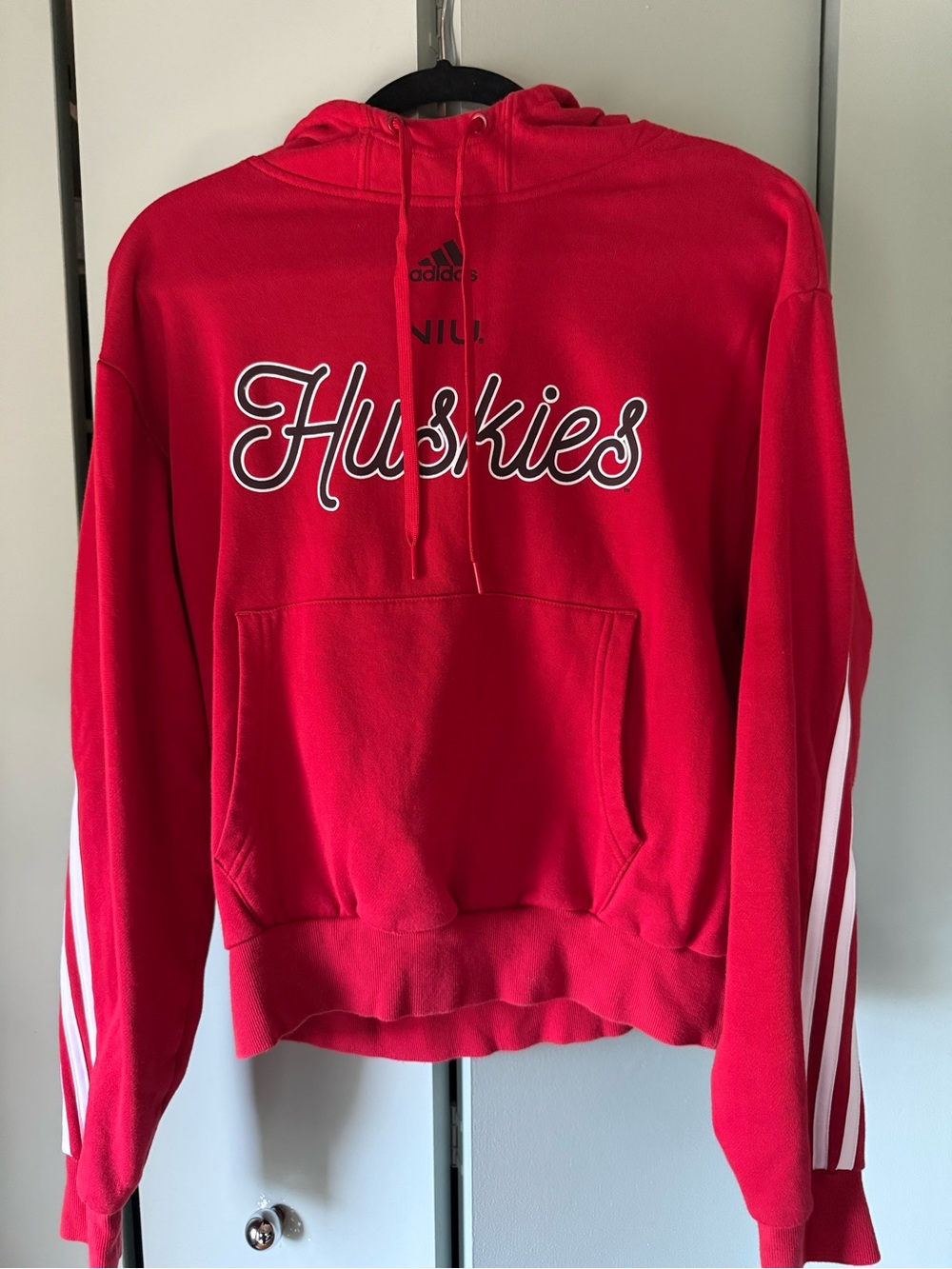 Adidas Northern Illinois NIU Huskies Red Hooded Sweatshirt with striped details